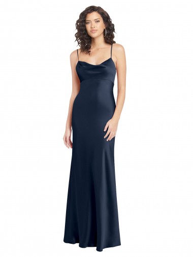 Discount Long Dark Navy Sleeveless A-Line Open Back Black Tie Evening Dress Canada