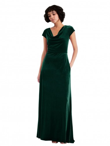 Discount Long Dark Green Cap Sleeves A-Line Black Tie Evening Dress Canada