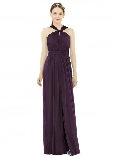 Discount Long Grape Sleeveless A-Line V-Back Semi Formal Evening Dress Canada