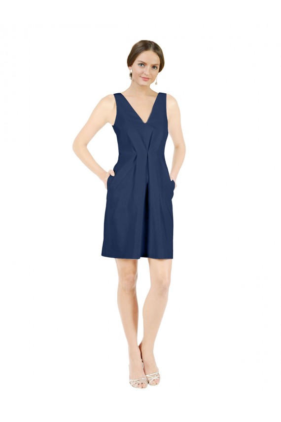 Discount Knee Length Dark Navy Sleeveless A-Line Open Back Evening Dress Canada