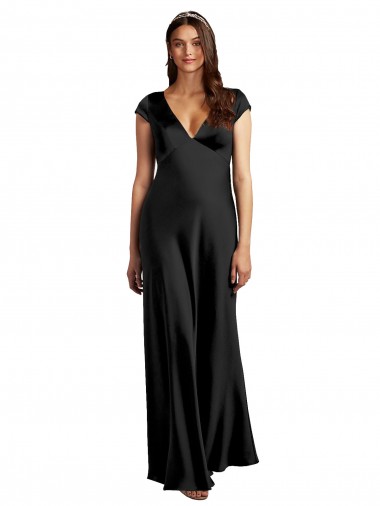 Discount Long Black Cap Sleeves A-Line Keyhole Back Formal Evening Dress Canada