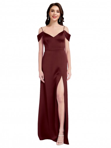 Discount Long Burgundy Gold Sleeveless A-Line Side Slit Formal Dress Canada