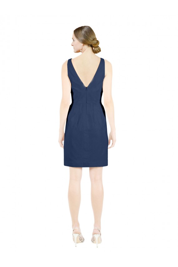 Discount Knee Length Dark Navy Sleeveless A-Line Open Back Evening Dress Canada