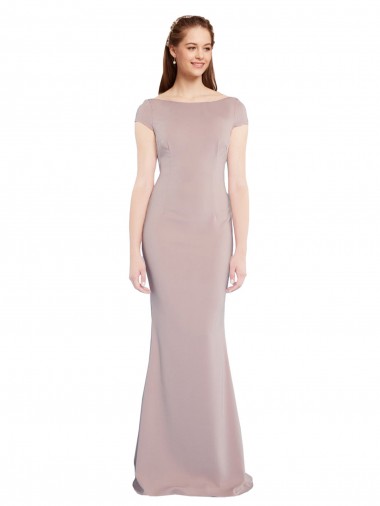 Discount Long Dusty Pink Cap Sleeves Mermaid Tie Back Formal Evening Dress Canada