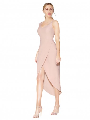 Discount Knee Length Mauve Sleeveless Mermaid V-Back High Low Evening Dress Canada
