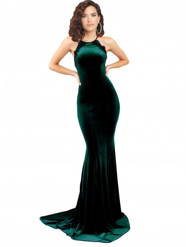 Discount Sweep Train Dark Green Sleeveless Mermaid Open Back Formal Evening Dress Canada
