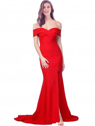 Discount Long Red Sleeveless Mermaid Side Slit Evening Dress Canada