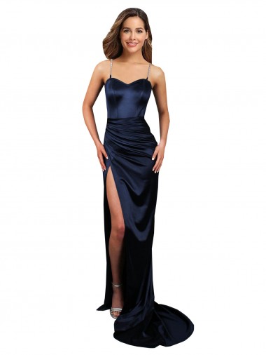 Discount Long Dark Navy Sleeveless Mermaid High Slit Formal Evening Dress Canada