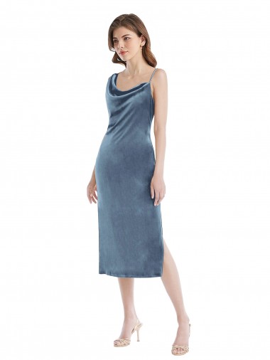 Discount Long Dusty Blue Sleeveless Sheath Semi Formal Evening Dress Canada