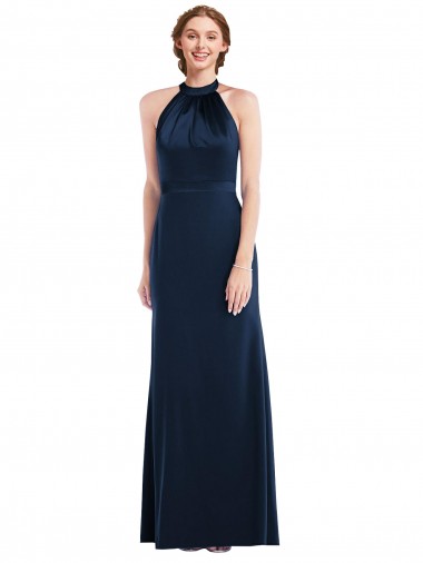 Discount Long Dark Navy Sleeveless Trumpet Open Back Semi Formal Evening Gown Canada