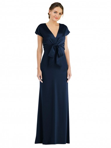 Discount Long Dark Navy Cap Sleeves Trumpet Keyhole Back Formal Evening Dress Canada